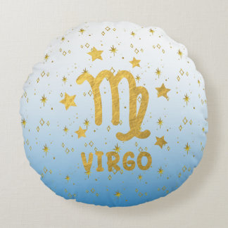 Våg Zodiac Blue och Guld Round Pillow Rund Kudde