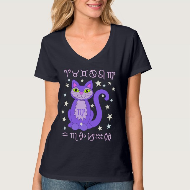 Våg Zodiac Cat Kattunge Stars Astrology Shirt Tee Shirt (Framsida)