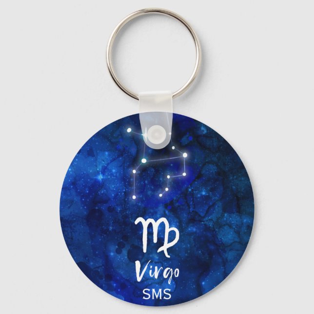 Våg Zodiac Constellation Blue Galaxy Monogram Nyckelring (Framsida)