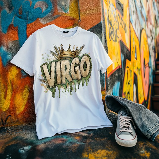 Våg Zodiac Graffiti Airbrush med Krona T Shirt (VIRGO ZODIAC DESIGN)