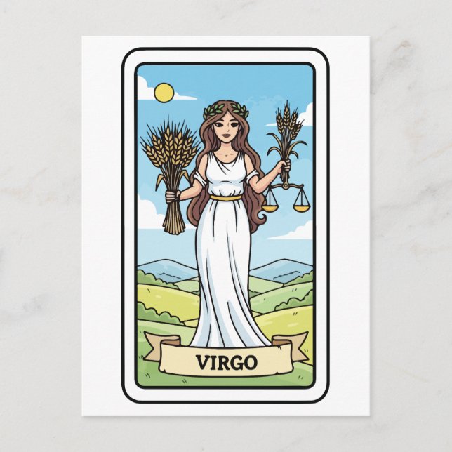 Våg Zodiac Illustration Tarot Stil Vykort (Framsida)