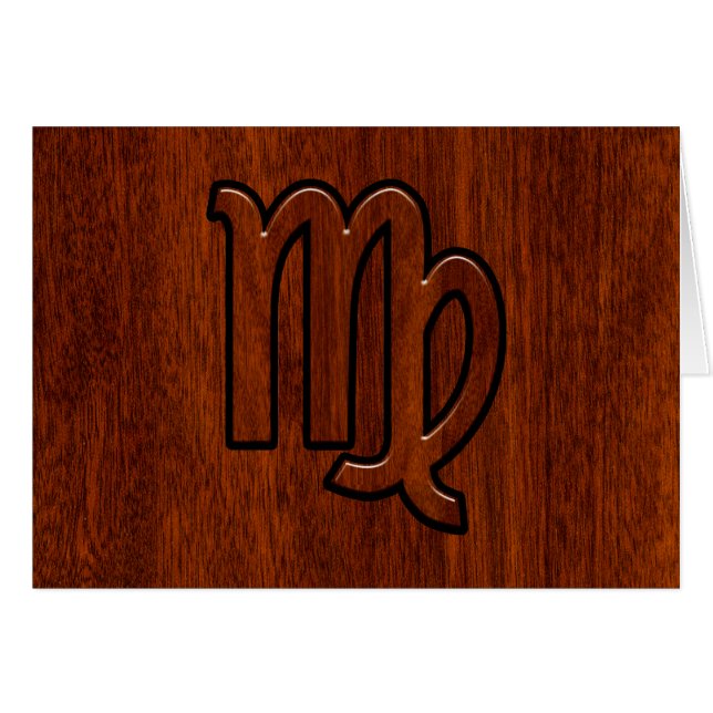Våg Zodiac Logga in Mahogany wood stil Hälsningskort (Framsidan Horizontal)