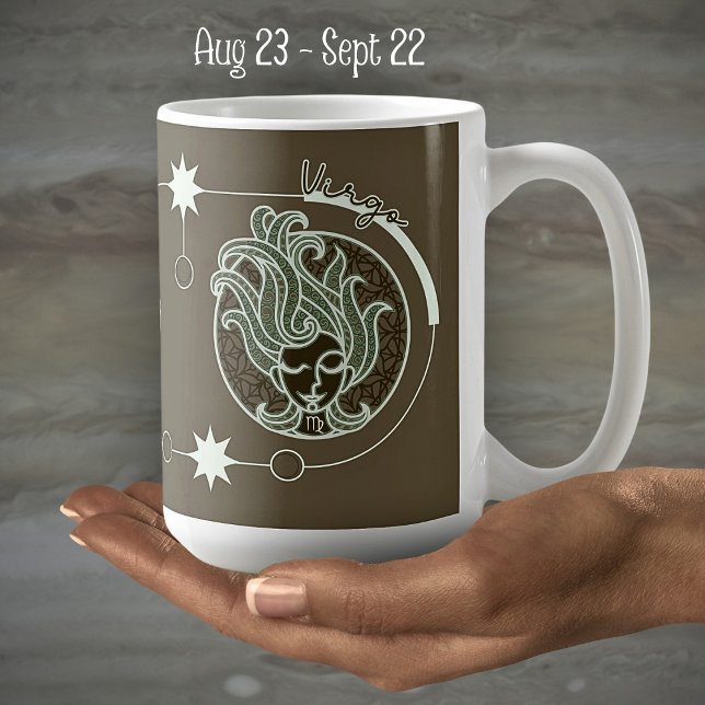 Våg Zodiac Sign Astrology Mandala Brown Grönt Kaffemugg (Skapare uppladdad)