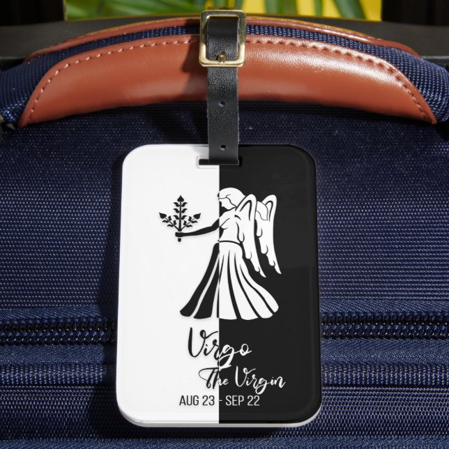 Våg Zodiac Sign Black & White Luggage Tag Bagagebricka (Framsida Insitu 2)