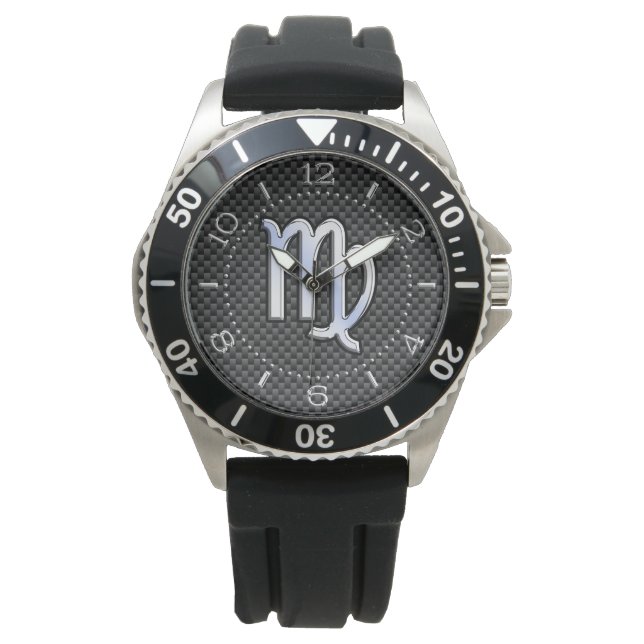 Våg Zodiac Sign Charcol Carbon Fiber Dial Armbandsur (Framsida)