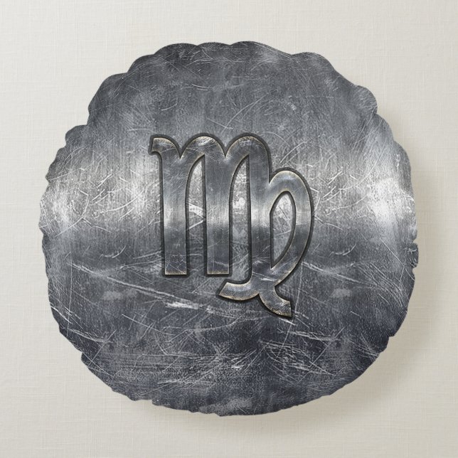 Våg Zodiac Sign Grunge Distress Stil Rund Kudde (Framsidan)