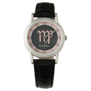 Våg Zodiac Sign Ro Rosa Grått Black eget namn Armbandsur