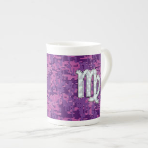 Våg Zodiac Sign Rosa Fuchsia Digital Camouflage Benporslin Mugg