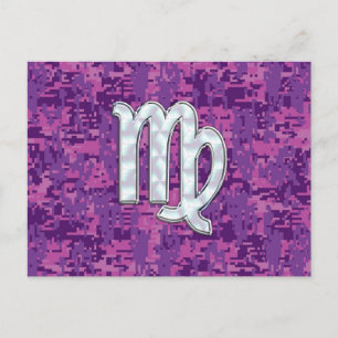 Våg Zodiac Sign Rosa Fuchsia Digital Camouflage Vykort