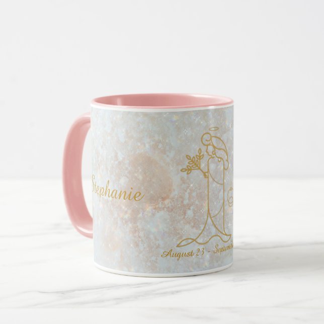 Våg Zodiac Stjärntecken Celestial Monogram Glitter Mugg (Framsida vänster)