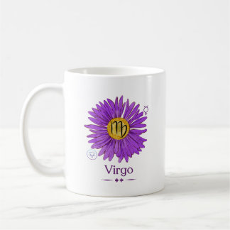 Våg Zodiac-tecken med Lila Aster Flower Mugg