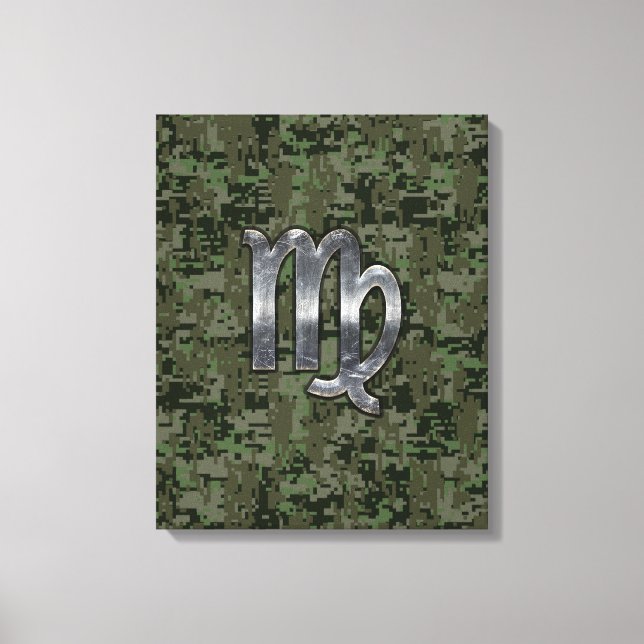 Våg Zodiac-tecken på Grönt Digital Camo Canvastryck (Framsida)