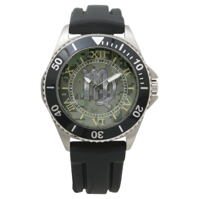 Våg Zodiac-tecken på Grönt Digital Camo Dial Armbandsur (Framsida)