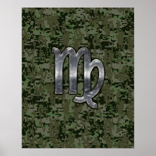 Våg Zodiac-tecken på Grönt Digital Camo Poster