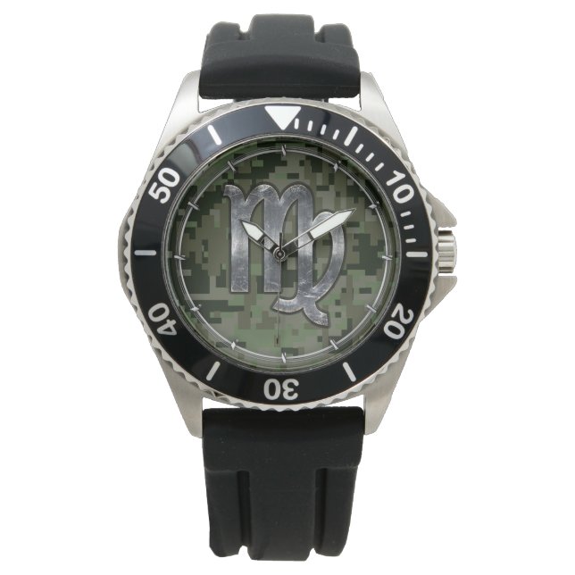 Våg Zodiac-tecken på Grönt Digital Camo Stil Armbandsur (Framsida)