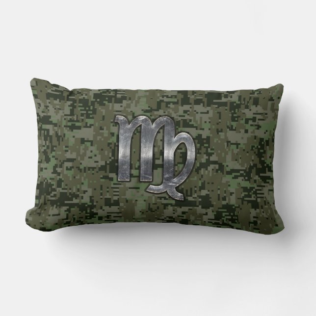 Våg Zodiac-tecken på Grönt Digital Camo Stil Lumbarkudde (Framsida)