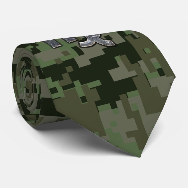Våg Zodiac-tecken på Grönt Digital Camo Stil Slips (Rullad)