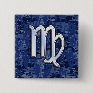Våg Zodiac-tecken på Navy Blue Digital Camo Decor Knapp