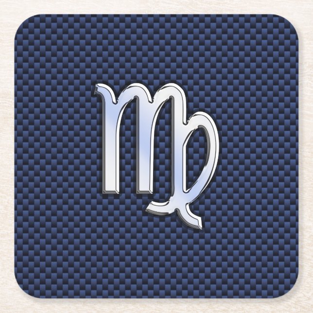 Våg Zodiac-tecken på utskrift av marin blå kolfibe Underlägg Papper Kvadrat (Framsidan)