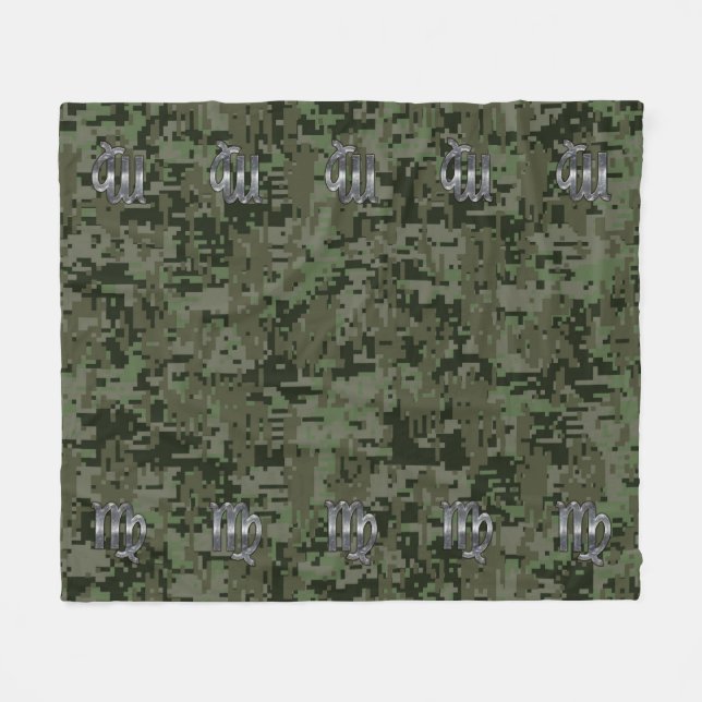 Våg Zodiac-tecken på Woodland Digital Camo Fleecefilt (Framsidan (Horisontell))