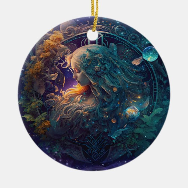 Våg Zodiac-tecken Vattenfärgsdesign Julgransprydnad Keramik (Framsidan)