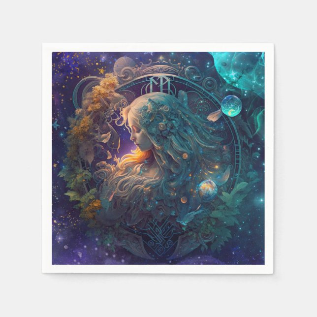 Våg Zodiac-tecken Vattenfärgsdesign Pappersservett (Framsidan)