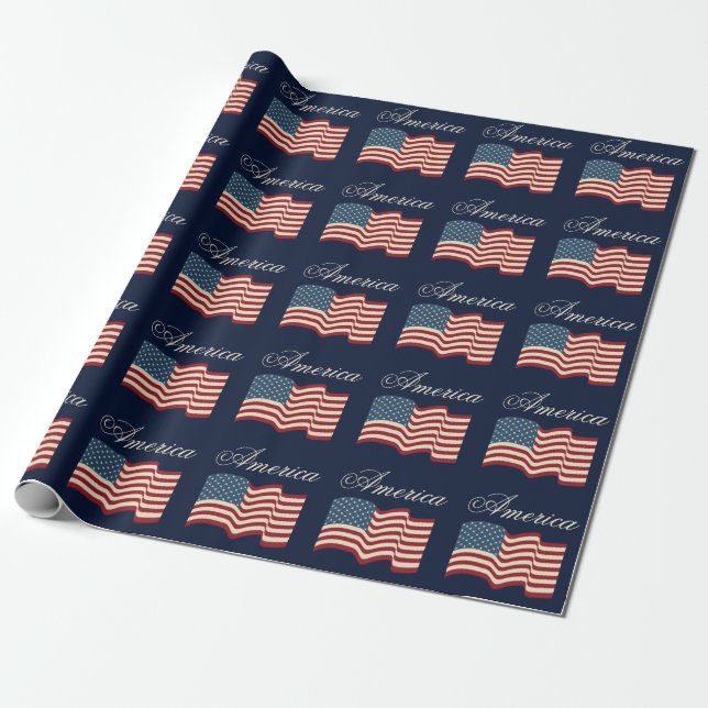Vågande amerikansk flagg inslagspapper presentpapper (Utrullad)