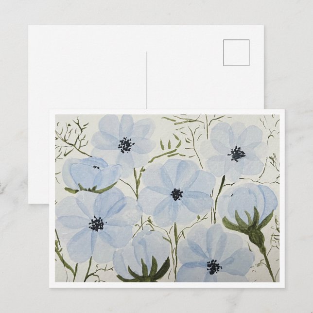 Vågande blå blommor vykort  (Fram/baksida)