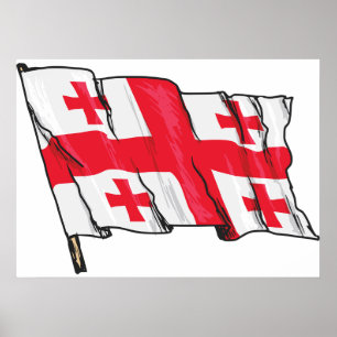 Vågande georgisk flagga röd och vit fem kors poster