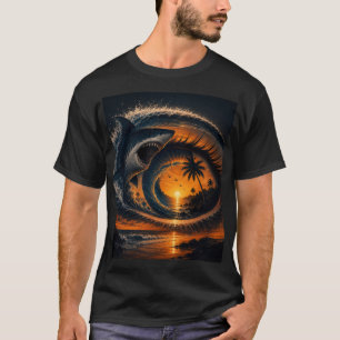 Vågans öga – Surreal haj hav solnedgång optik T Shirt