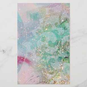 VÅGAR/ ABSTRAKT BLOMMIGT SWIRLS Guld Teal Blue Grö Brevpapper