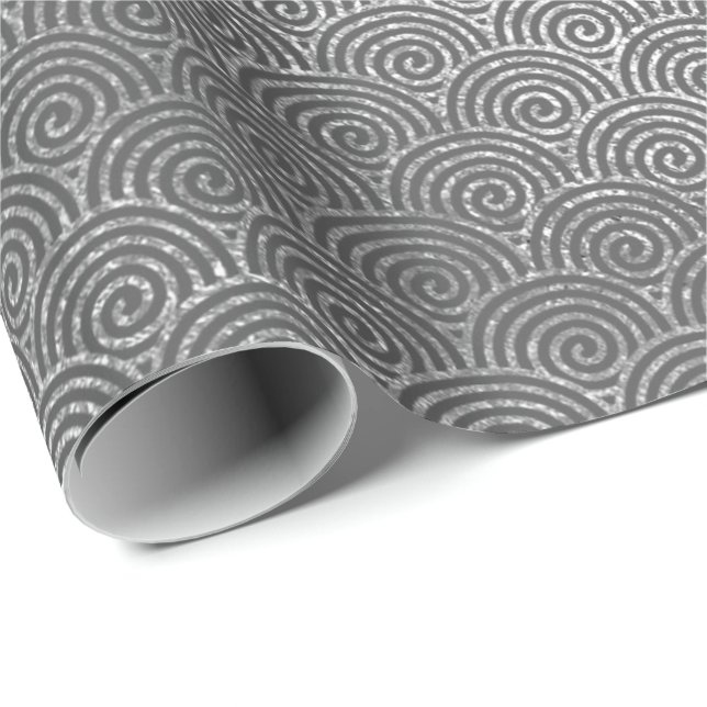 Vågar Art Deco Silver Grått Spiral Circles Infinit Presentpapper (Rullad Hörn)