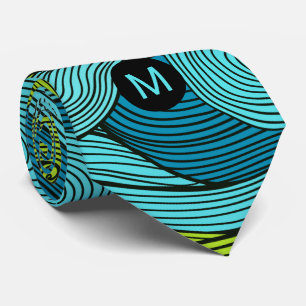Vågar av blå och limgrön med monogram slips