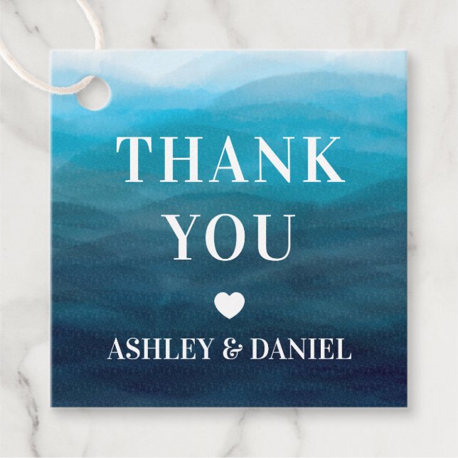 Vågar Bröllop Gift-Märkre, Tack vid blått hav Gåvor Etiketter (Framsida)