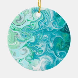 Vågar Digital Fluid Art, blå och Grönt Julgransprydnad Keramik