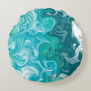 Vågar Digital Fluid Art, blå och Grönt Rund Kudde