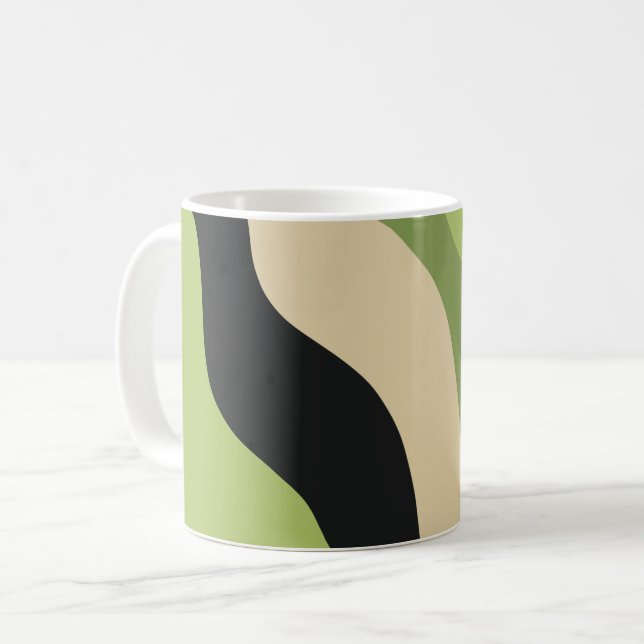 vågar, grönt, svart och beige kurvor färglöst kaffemugg (Framsida vänster)