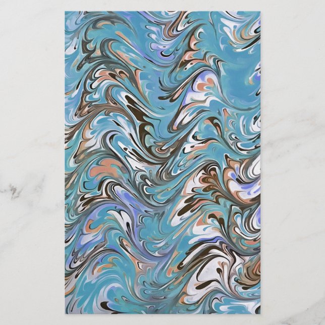 Vågar i Blue Acrylic Pour Abstrakt Art Brevpapper (Framsida)