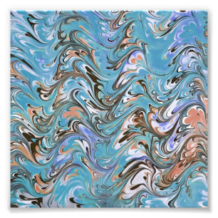 Vågar i Blue Acrylic Pour Abstrakt Art Fototryck
