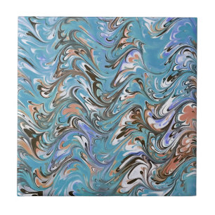 Vågar i Blue Acrylic Pour Abstrakt Art Kakelplatta
