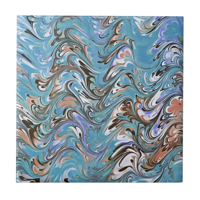Vågar i Blue Acrylic Pour Abstrakt Art Kakelplatta (Framsidan)