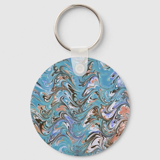 Vågar i Blue Acrylic Pour Abstrakt Art Nyckelring (Framsida)