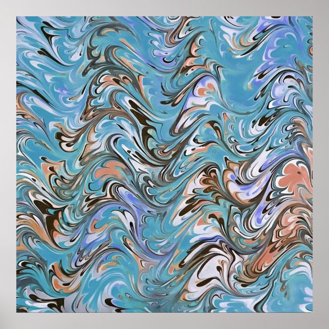 Vågar i Blue Acrylic Pour Abstrakt Art Poster (Framsidan)