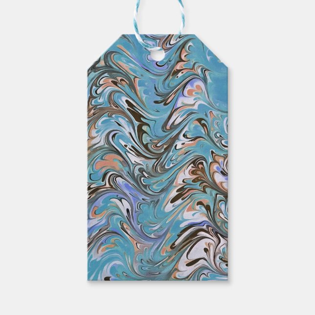 Vågar i Blue Acrylic Pour Abstrakt Art Presentetikett (Framsidan)