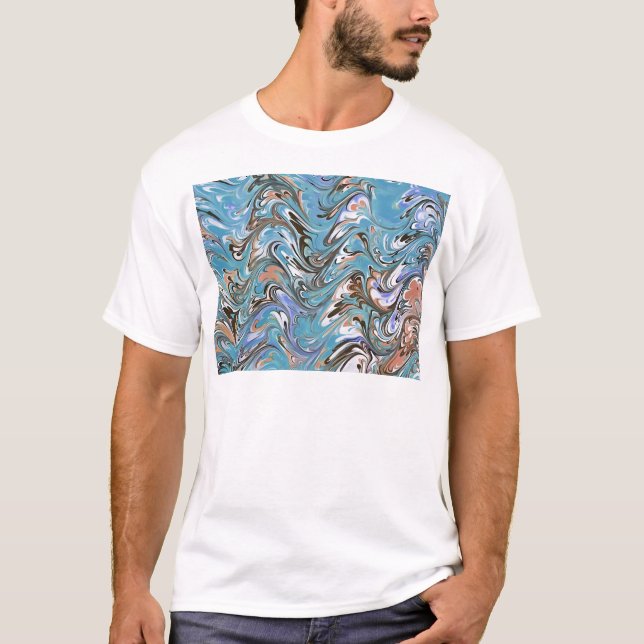 Vågar i Blue Acrylic Pour Abstrakt Art Tee (Framsida)