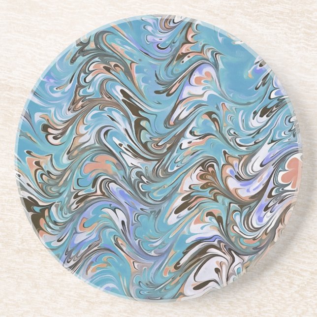 Vågar i Blue Acrylic Pour Abstrakt Art Underlägg (Framsidan)