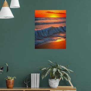 Vågar i havet med solnedgång poster