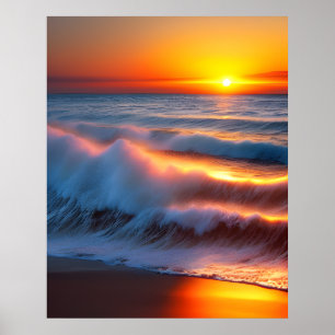Vågar i havet med solnedgång poster