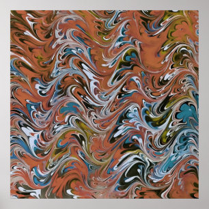 Vågar i Red and Blue Acrylic Pour Abstrakt Art Poster
