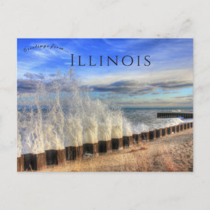 Vågar kastas i Illinois Beach State Park Vykort